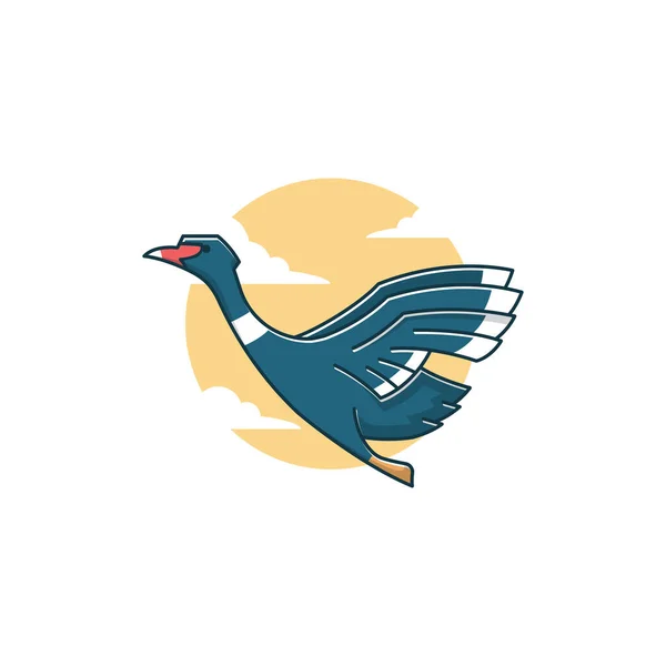 Beautiful Black Swan Goose Duck Flying Sun Vector Cartoon — Stock Vector