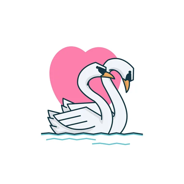 Adorável Dois Cisne Ganso Casal Pato Nadador Vetor Desenhos Animados — Vetor de Stock