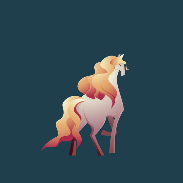 Indah Kuda Pirang Panjang Rambut Mare Berdiri Elegance Fantasi Kartun - Stok Vektor