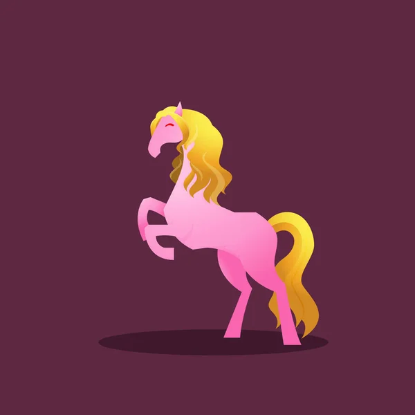 Indah Prancing Pink Horse Blonde Rambut Mare Elegance Kartun Fantasi - Stok Vektor