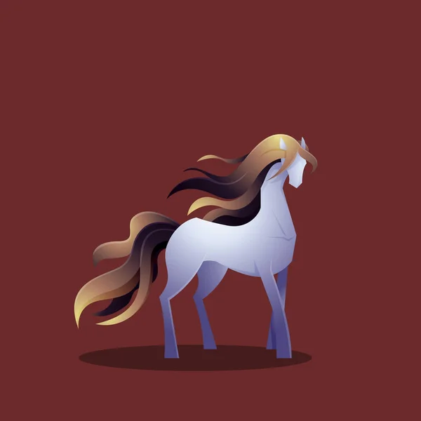 Indah Kuda Golden Long Hair Mare Berdiri Elegance Fantasi Kartun - Stok Vektor