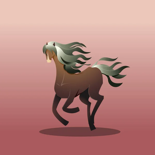 Indah Brown Horse Long Hair Mare Run Elegance Kartun Fantasi - Stok Vektor