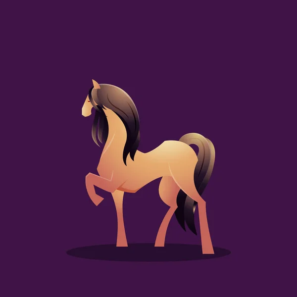 Indah Brown Horse Long Hair Mare Pose Elegance Fantasi Kartun - Stok Vektor