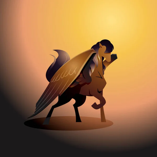 Legenda Pegasus Black Winged Horse Standing Wings Mythology Fantasi Kartun - Stok Vektor