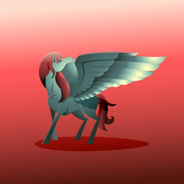 Legenda Pegasus Winged Horse Spread Wings Look Back Fantasy Creature - Stok Vektor