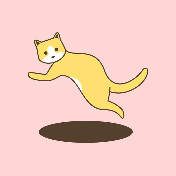 Cute Little Cat Jumping Cartoon Yellow Pastel Color — Stock Vector