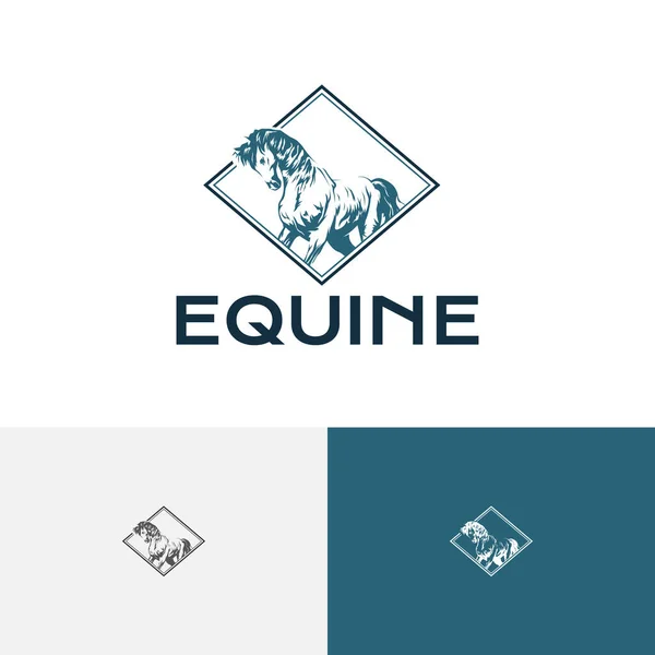 Equine Equestrian Horse Diamond Engraving Style Vintage Retro Logo Template — Vector de stock
