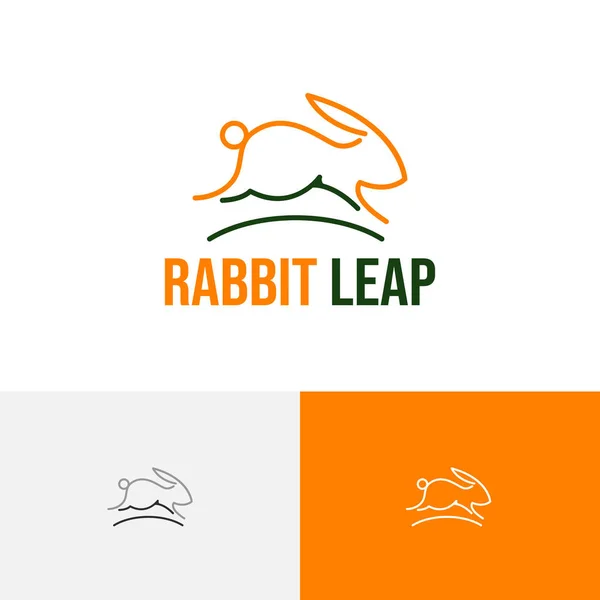 Run Jump Leap Bunny Rabbit Cute Animal Line Логотип — стоковый вектор