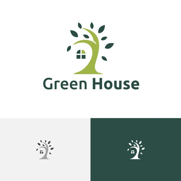 Natura Drzewo Zielony Liść Dom Dom Nieruchomości Mieszkanie Mieszkaniowe Logo — Wektor stockowy
