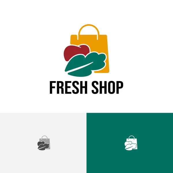 Negozio Fresco Frutta Verdura Food Shopping Logo — Vettoriale Stock