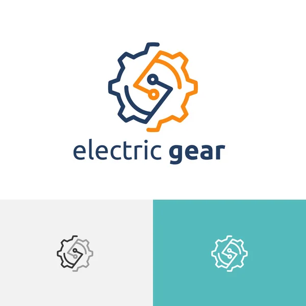 Electric Gear Flash Thunder Factory Line Logo Stok Vektor Bebas Royalti