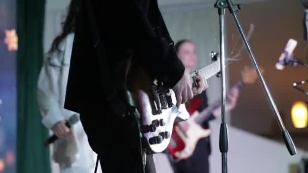 Musicians Play Concert Guitarist Hands Close — Stock Video