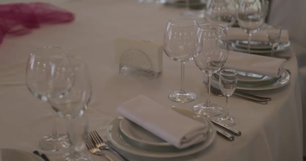 Güzel Masa Dekorasyonu Düğün Dekorasyonu Beyaz Masa Örtüsü — Stok video
