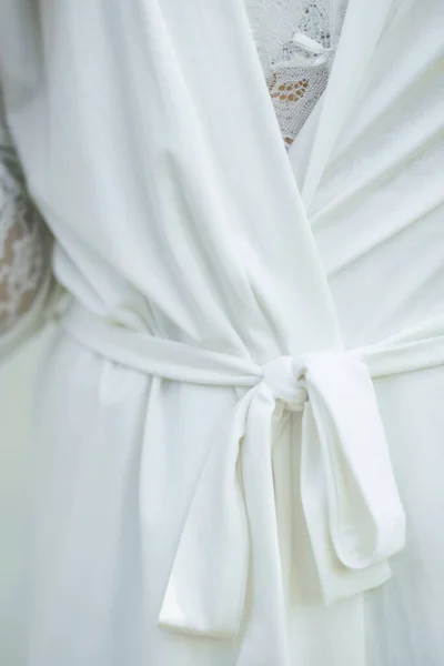 Woman White Robe Close — Fotografia de Stock