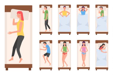 İnsanlar yatakta uyuyan karakterler, kadın, erkek uyur