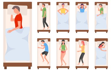 İnsanlar yatakta uyuyan karakterler, kadın, erkek uyur