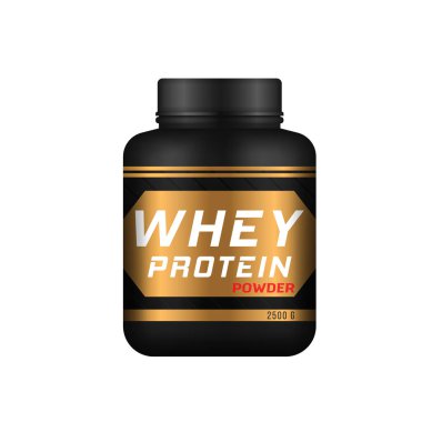 Gerçekçi siyah plastik şişe veya kavanoz proteini.