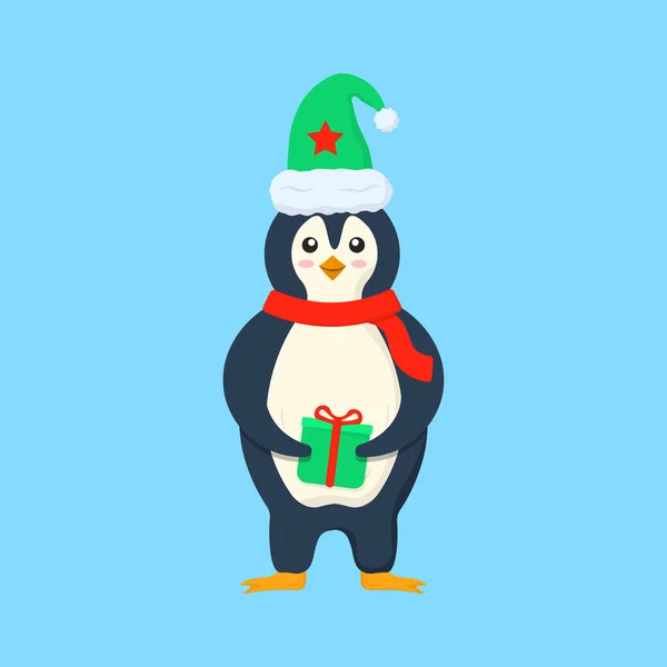 Personnages de pingouins en vêtements chauds dans un design plat — Image vectorielle