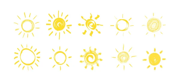 Set of sun doodle, sunlight flat design. — Stock Photo, Image