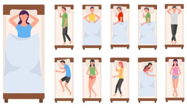 İnsanlar yatakta uyuyan karakterler, kadın, erkek uyur