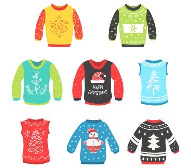 Noel partisi için çirkin kazaklar, yeni yıl giysisi..