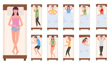 İnsanlar yatakta uyuyan karakterler, kadın, erkek uyur