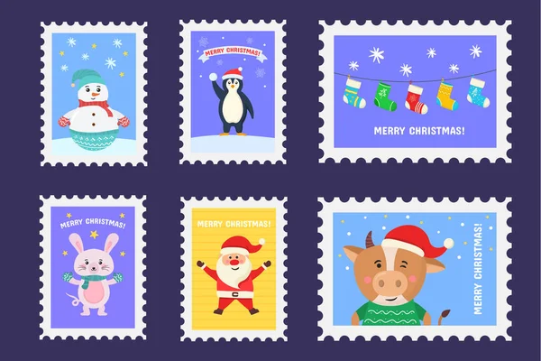 Noel posta pulu, posta damgası ya da çıkartma ayarla — Stok Vektör
