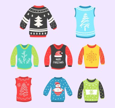 Noel partisi için çirkin kazaklar, yeni yıl giysisi..