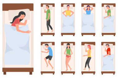 İnsanlar yatakta uyuyan karakterler, kadın, erkek uyur