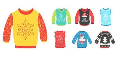 Noel partisi için çirkin kazaklar, yeni yıl giysisi..