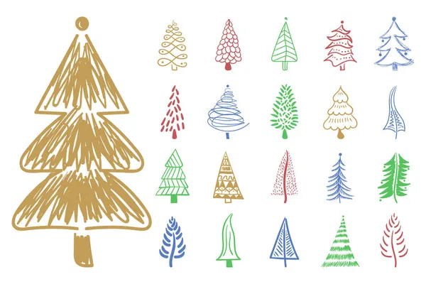 クリスマスツリーブラシ手は、新年のためのドアを描きました — ストックベクタ
