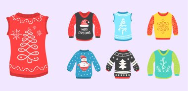 Noel partisi için çirkin kazaklar, yeni yıl giysisi..