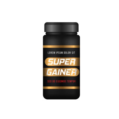 Gerçekçi siyah plastik şişe veya kavanoz proteini.