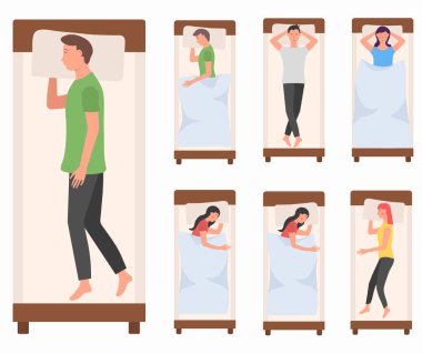 İnsanlar yatakta uyuyan karakterler, kadın, erkek uyur