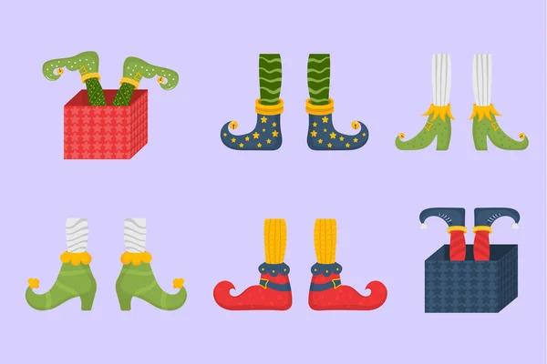 Elfo pés, sapatos para elfos, Papai Noel ajudantes perna —  Vetores de Stock