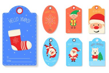 Hayvanlar ve karakterlerle Noel hediyesi etiketi.