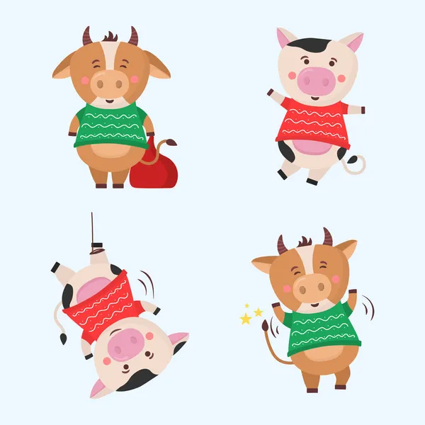 Toros de color año nuevo chino 2021, vaca con cuernos. — Vector de stock