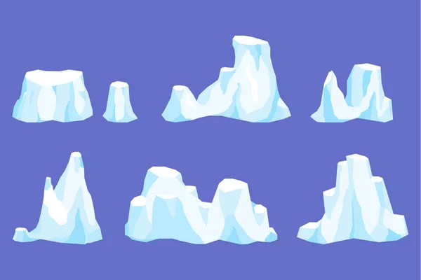 氷山、氷の山、結晶氷の水のセット. — ストックベクタ