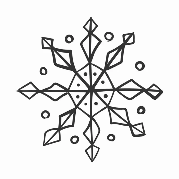 Fiocchi di neve in scarabocchio, Fiocco di neve disegnato a mano inverno — Vettoriale Stock