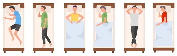 Pessoas personagem dormindo na cama, mulher, homem dormir — Vetor de Stock