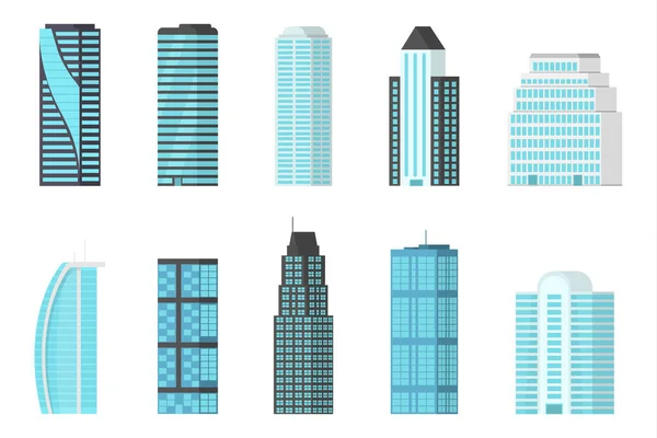 Conjunto de edifícios da cidade arranha-céus, escritório de negócios — Vetor de Stock