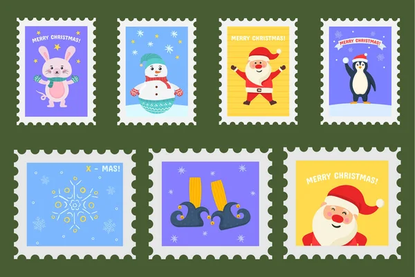 Set Weihnachtsmarken, Stempel oder Aufkleber — Stockvektor