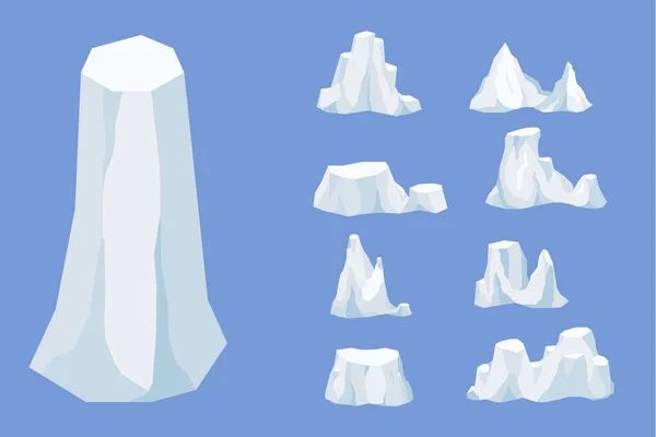 Ensemble de iceberg, montagne de glace, cristaux eau de glace. — Image vectorielle