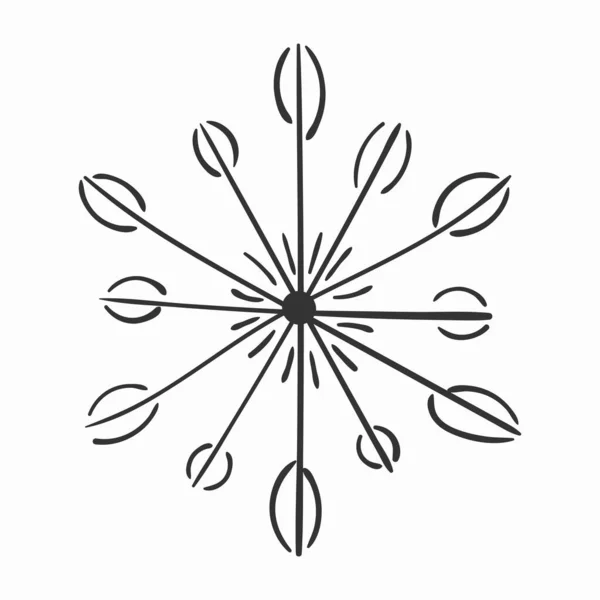 Fiocchi di neve in scarabocchio, Fiocco di neve disegnato a mano inverno — Vettoriale Stock