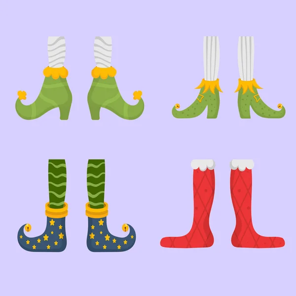 Эльфийские ноги, обувь для эльфов, ноги помощников Санта-Клауса — стоковый вектор
