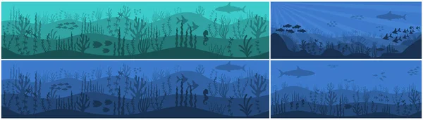 Víz alatti háttér élet tengeren vagy óceán fenekén. — Stock Vector