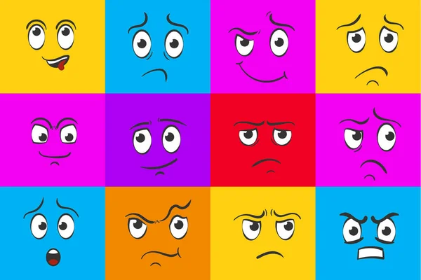 Expresiones faciales emociones dibujadas a mano estilo garabato. — Vector de stock