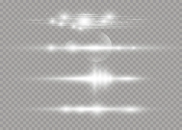 Feixes de laser, raios de luz horizontais, linha brilhante branca. — Fotografia de Stock