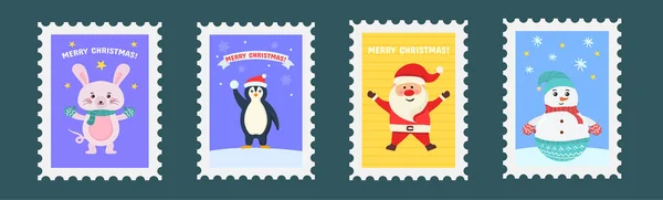 Установка рождественской почтовой марки, почтовых штемпелей или наклеек — стоковый вектор