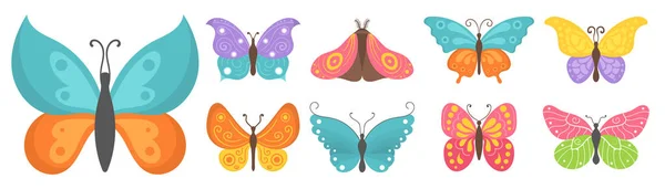 Set coloridos insectos voladores, mariposa de verano plana — Vector de stock